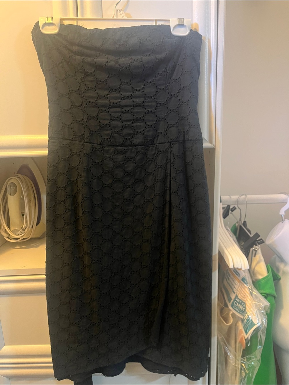 Bisou Bisou Black Strapless Eyelet Midi Dress